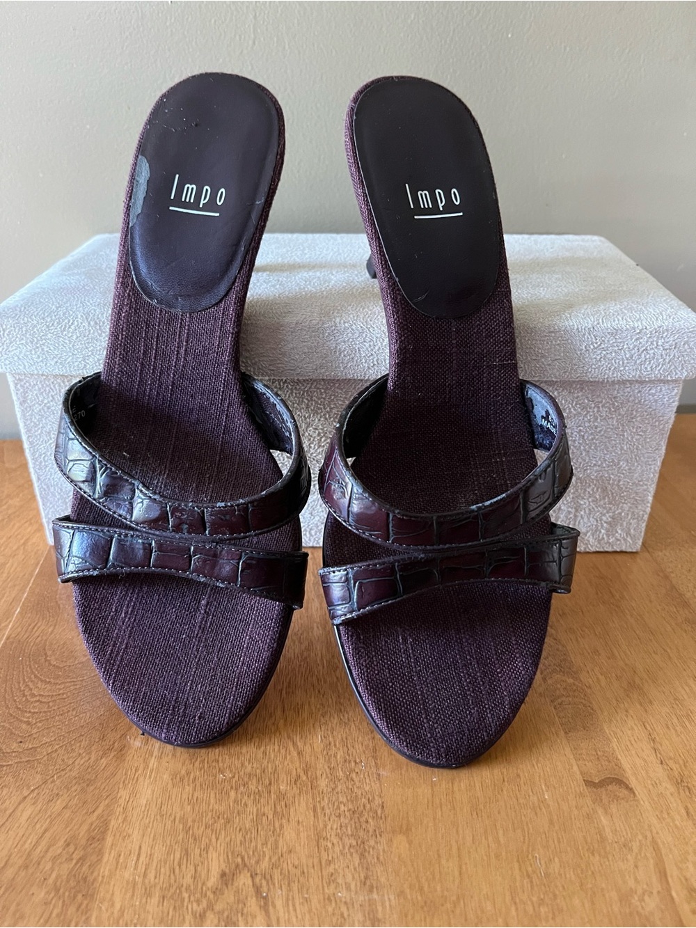 Women's Dark Brown Kitten Heel Slide Sandals